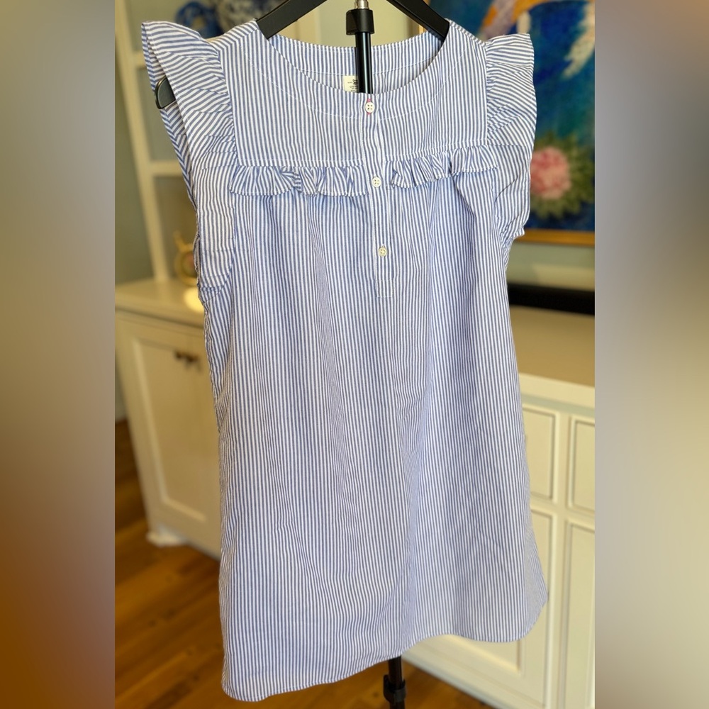 Crewcuts (J.Crew) Blue Stripe Ruffle Dress Girls Size 12 Preppy Seersucker Style